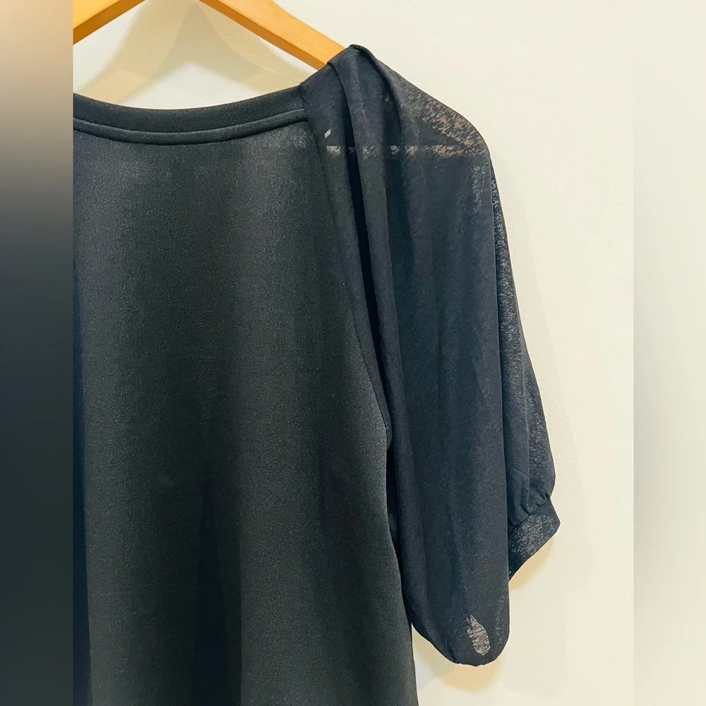 Banana Republic Black Sheer Puff Sleeve Top Size M